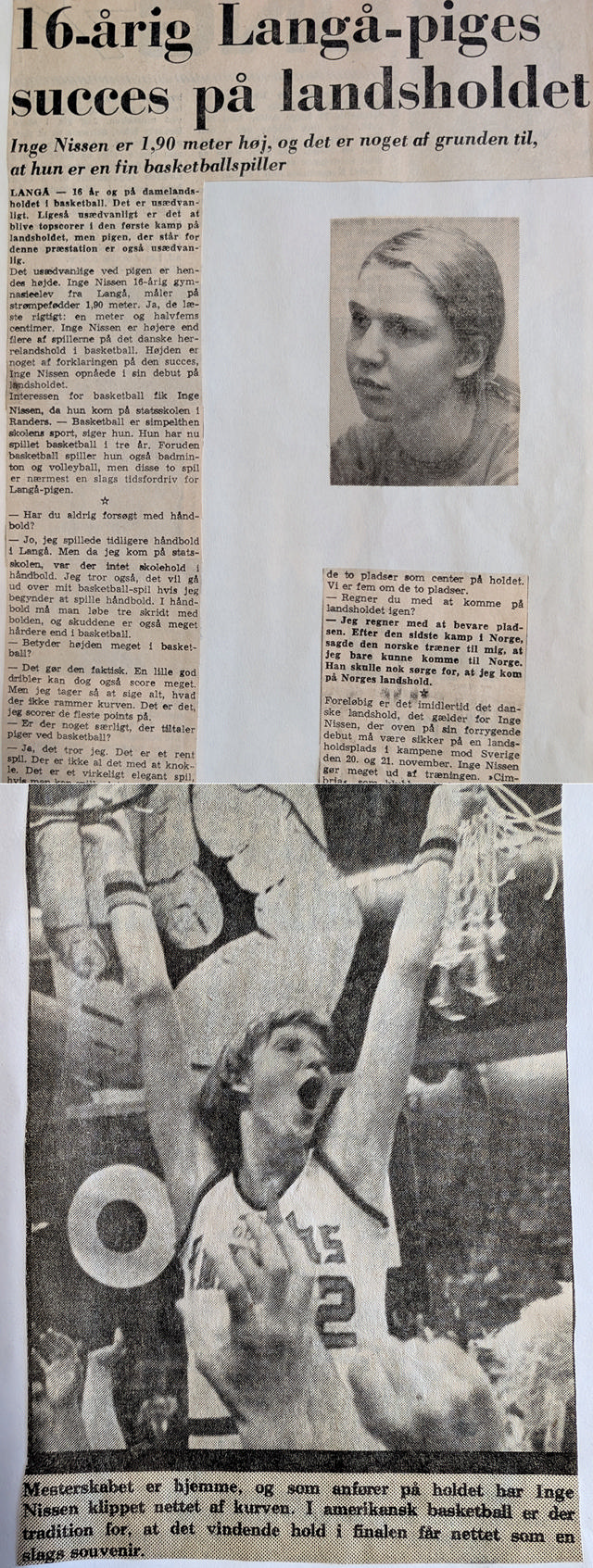 Ældre foto i sort-hvid der viser Randers Cimbria basketballspiller i kamp